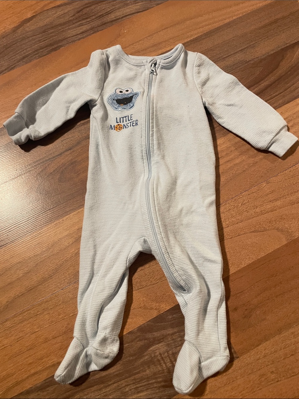 Sesame Street Light Blue 'Little Monster' Baby Footed One-Piece